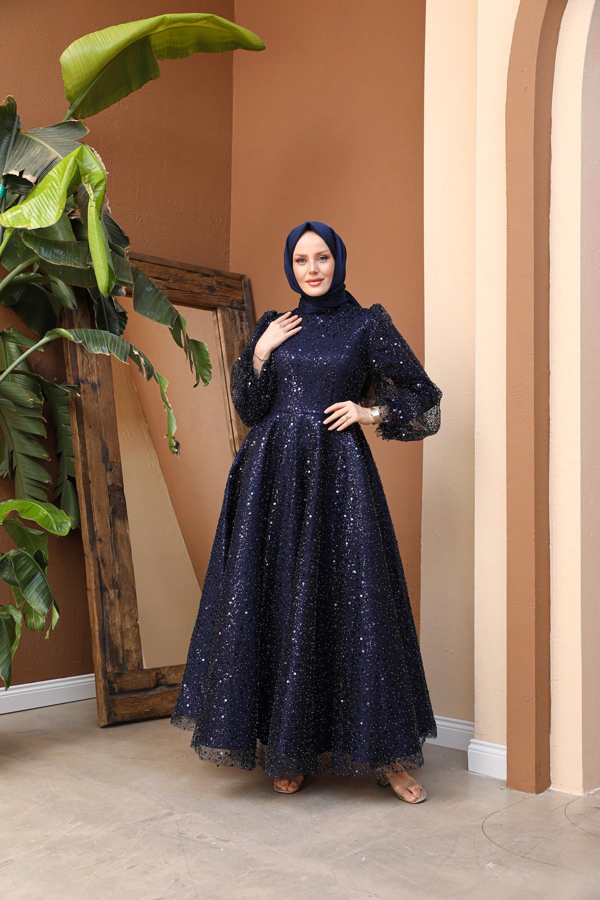 Azize Evening Dress - Navy Blue | Hülya Keser