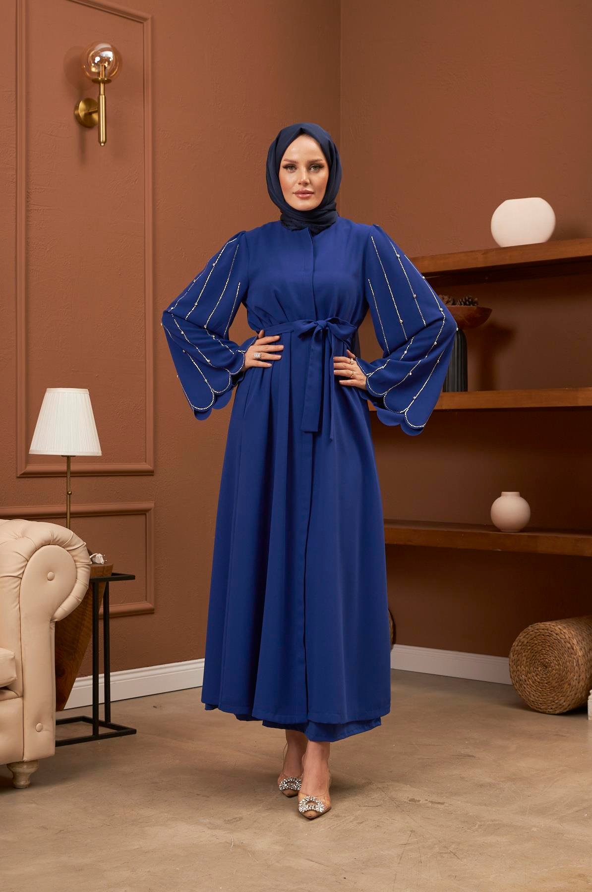 【セール】  Blue Pheasant 10枚 Defne Abaya - Saks Mavi | Hülya Keser