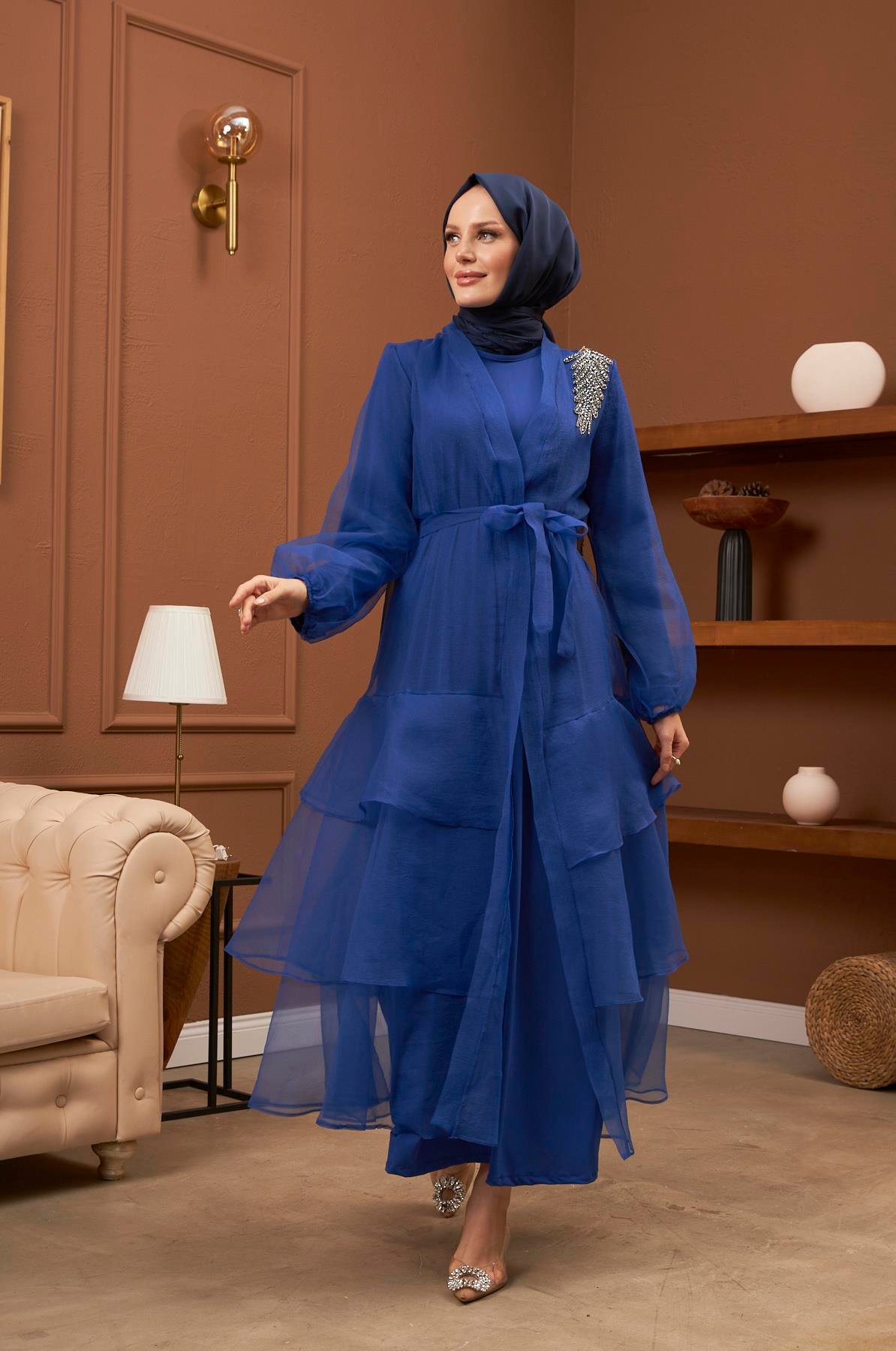 レア　希少　高品質　ハックマナイト　スフィア　ブルー系 İzel Abaya - Saks Mavi | Hülya Keser