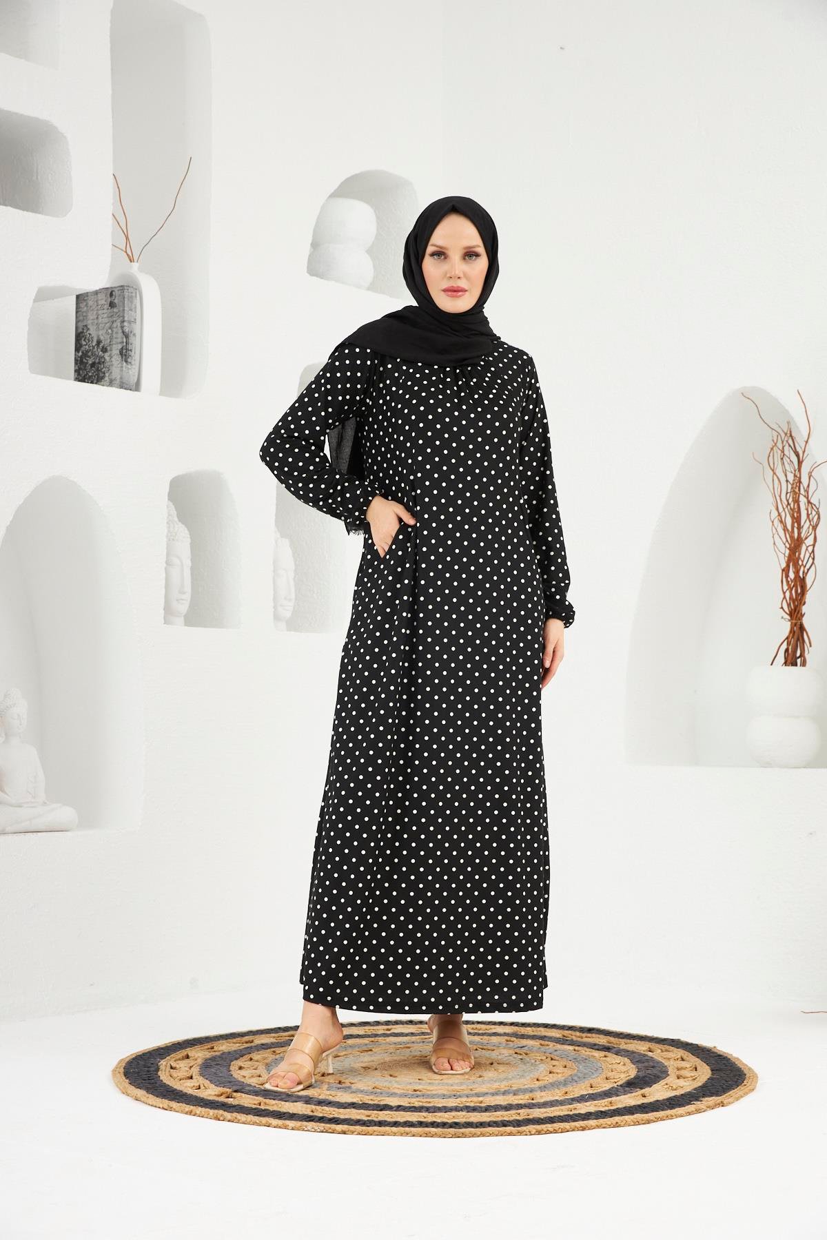 Lema Puantiyeli Elbise - Siyah | Hülya Keser