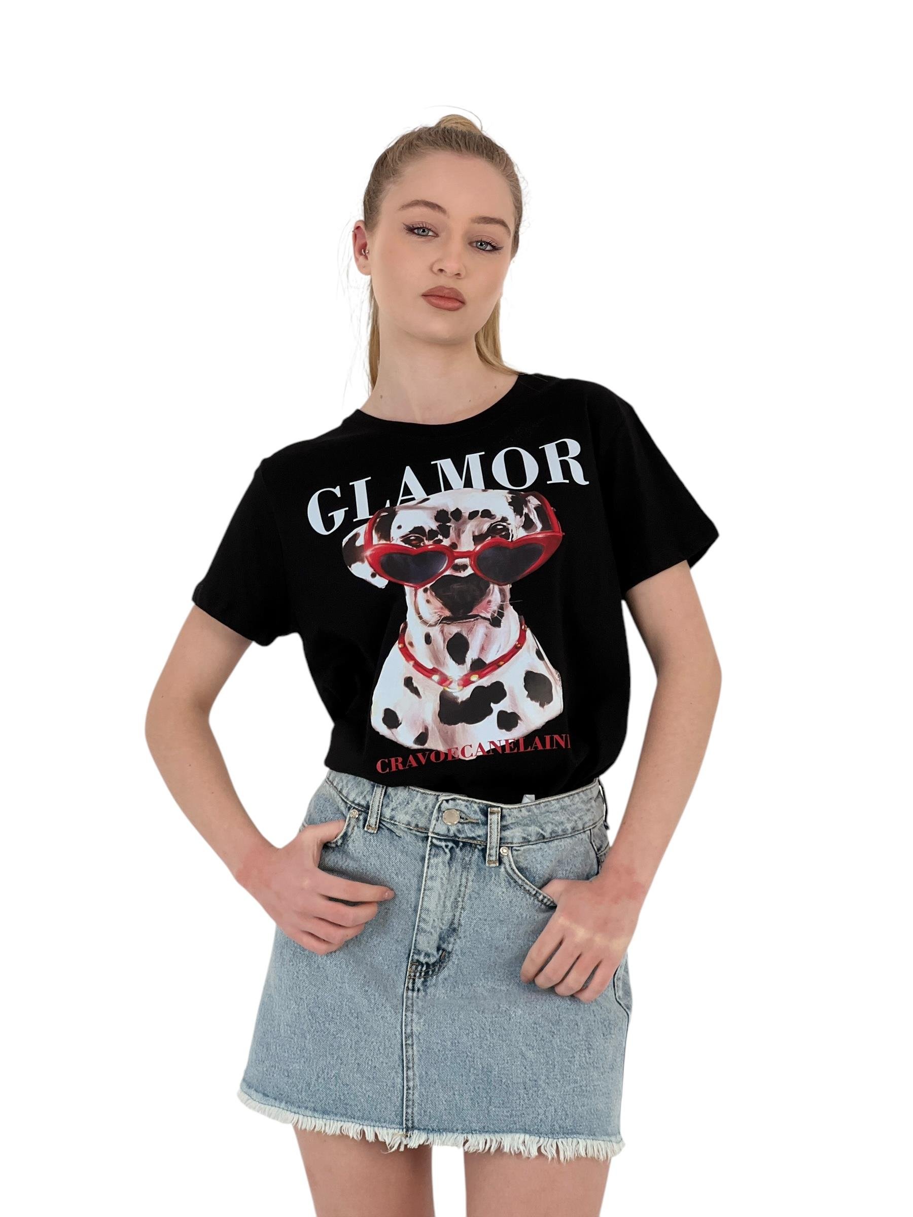 Glamor Printed Black T-Shirt