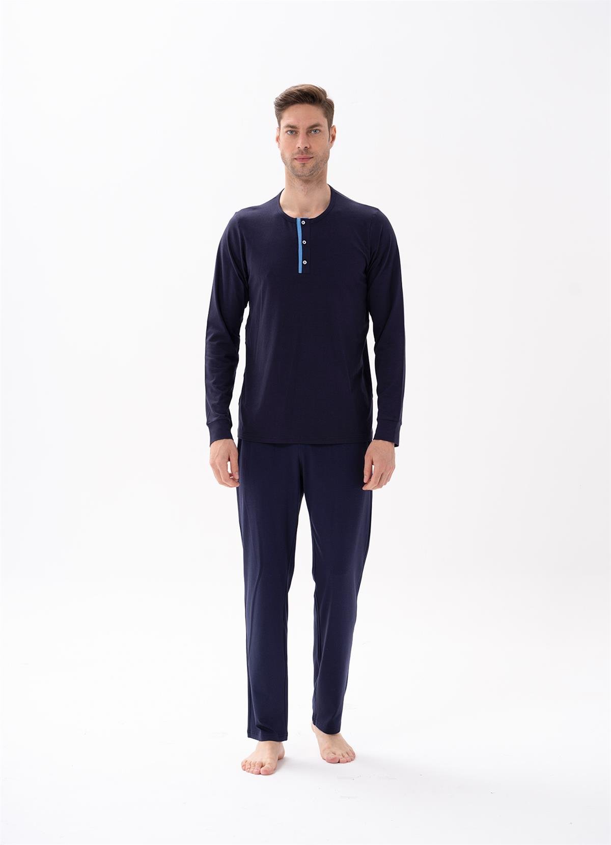 Erkek Düğmeli Lacivert Pijama Takımı 15155 | Jiber İç Giyim