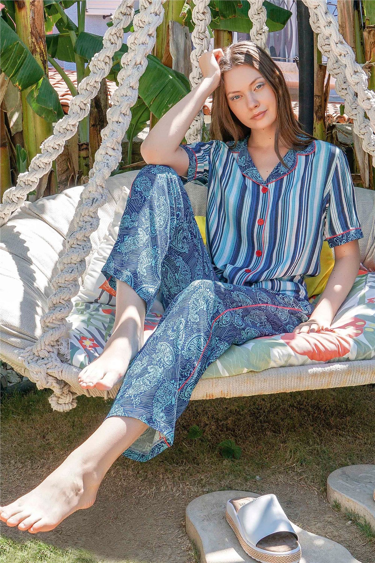 Kadın Mavi Pijama Takımı 10049 | Jiber İç Giyim