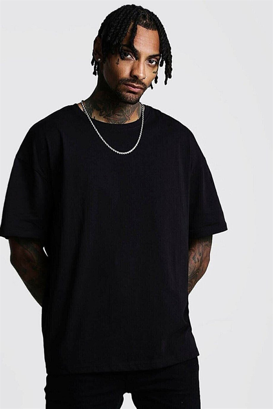 Erkek Siyah Oversize Tişört Official Sırt Baskılı T-shirt