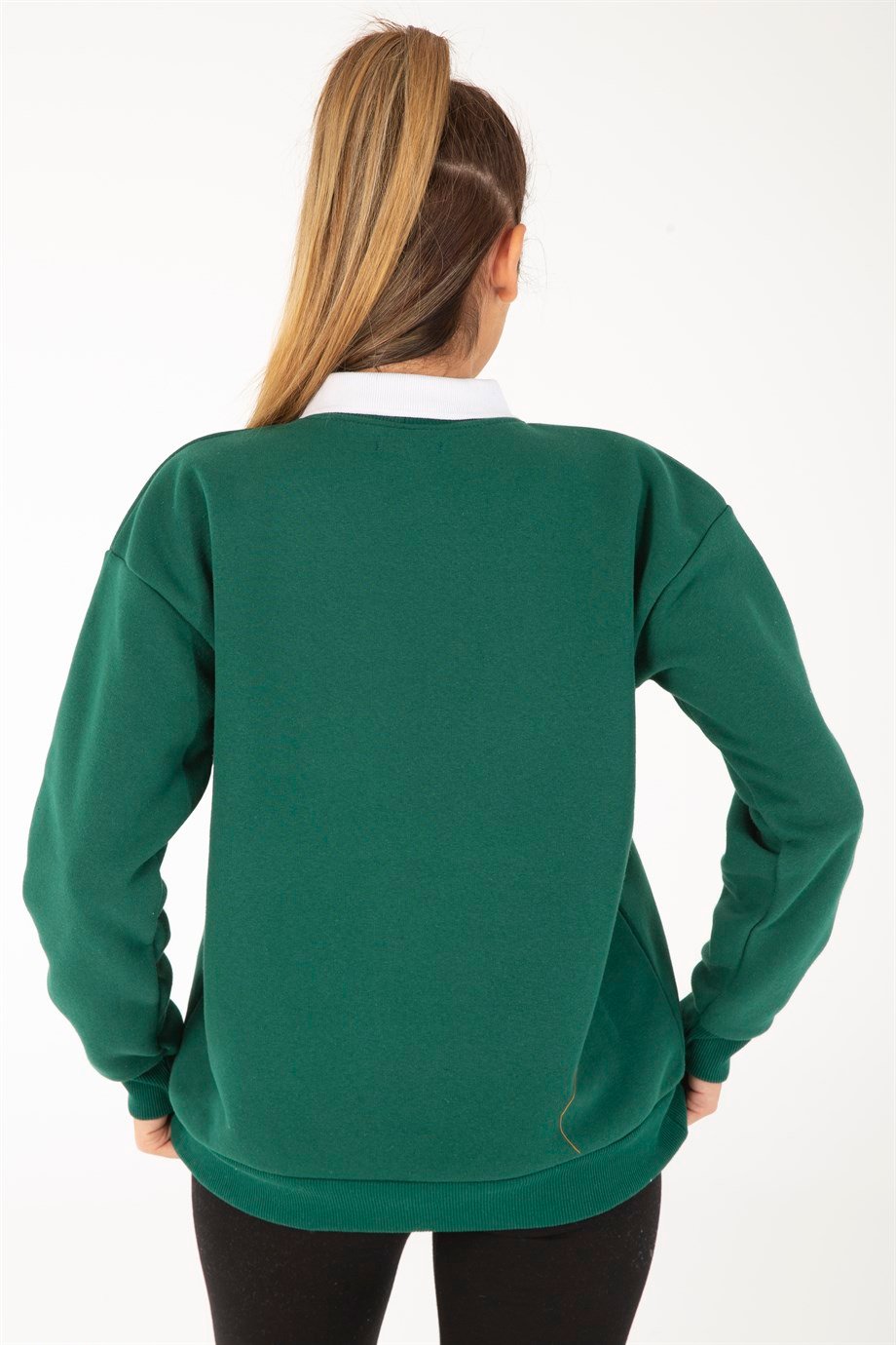 Yeşil Baskılı Boyfriend Örme Şardonlu Sweatshirt