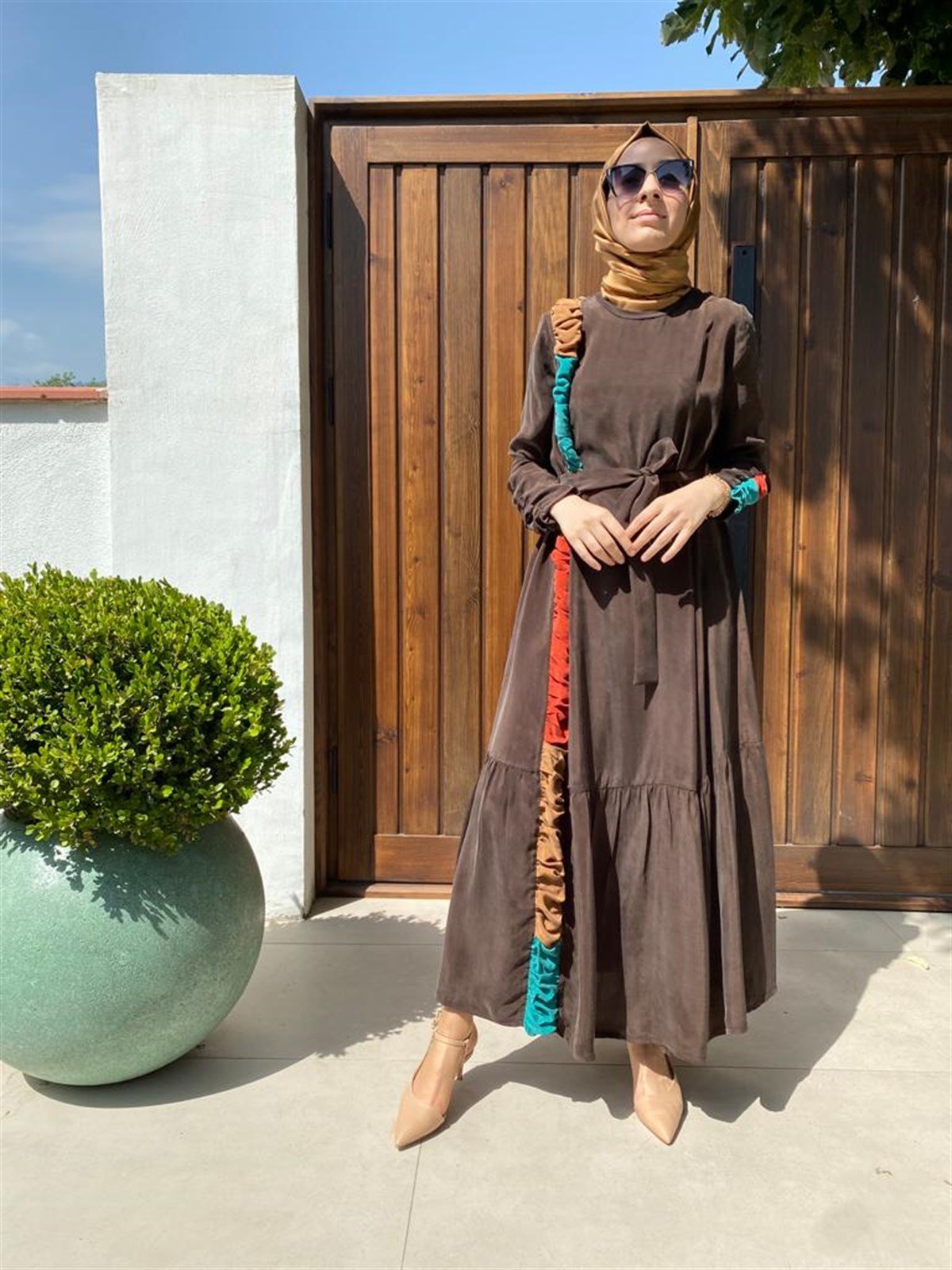 MissWhence İpek Elbise Kahverengi 31819 - Babilbutik