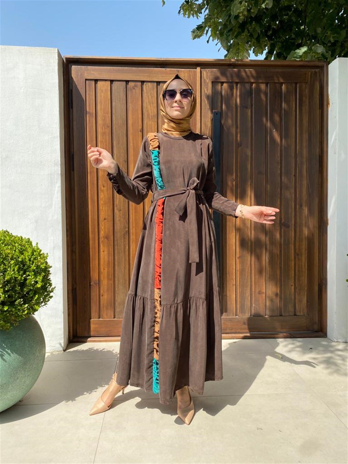 MissWhence İpek Elbise Kahverengi 31819 - Babilbutik