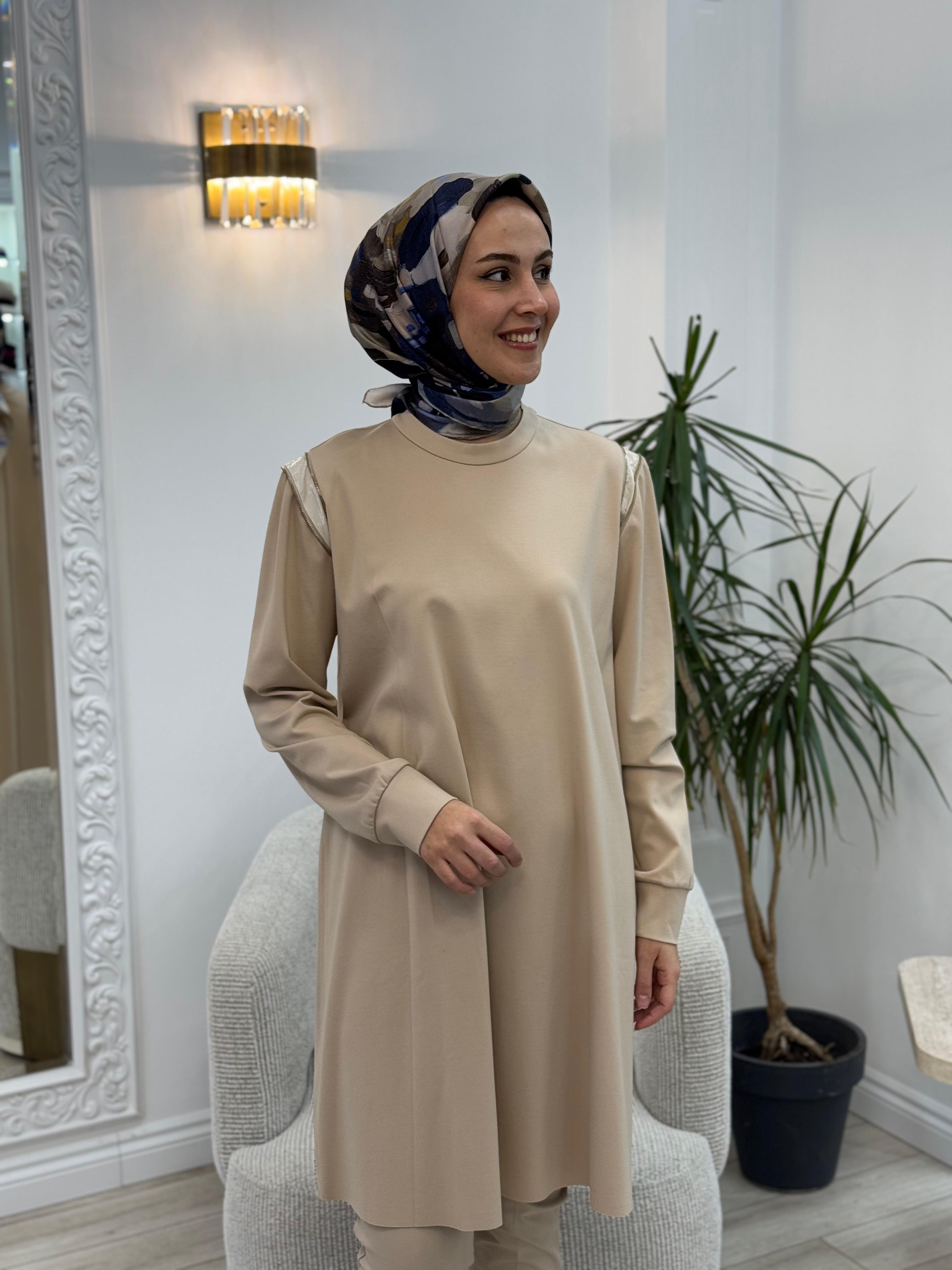 Misswhence Omzu Fermuarlı Uzun Taş Tunik 34012 - Babilbutik