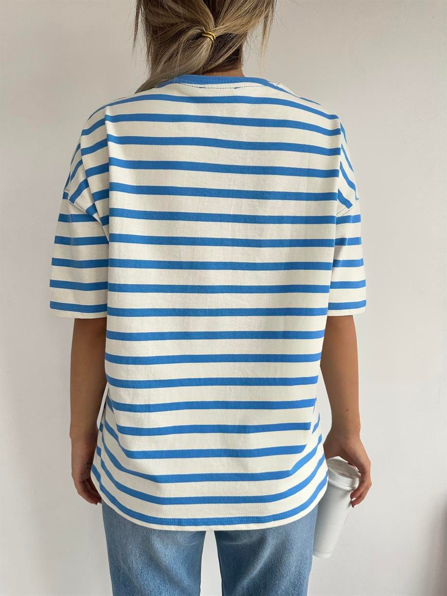 Basic Çizgili T-shirt Mavi