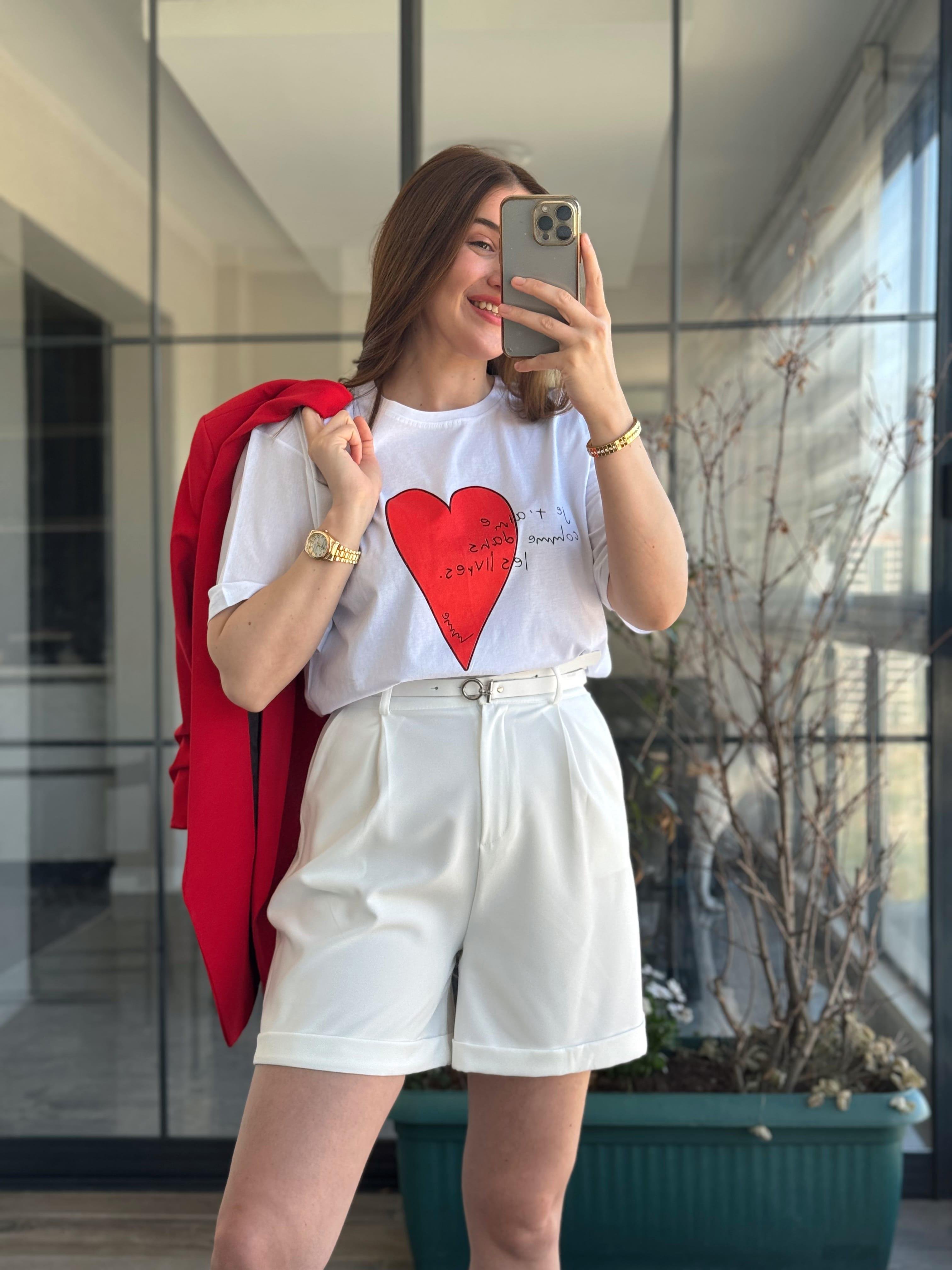 JET A ME Bask l Oversize Ti ort BEYAZ