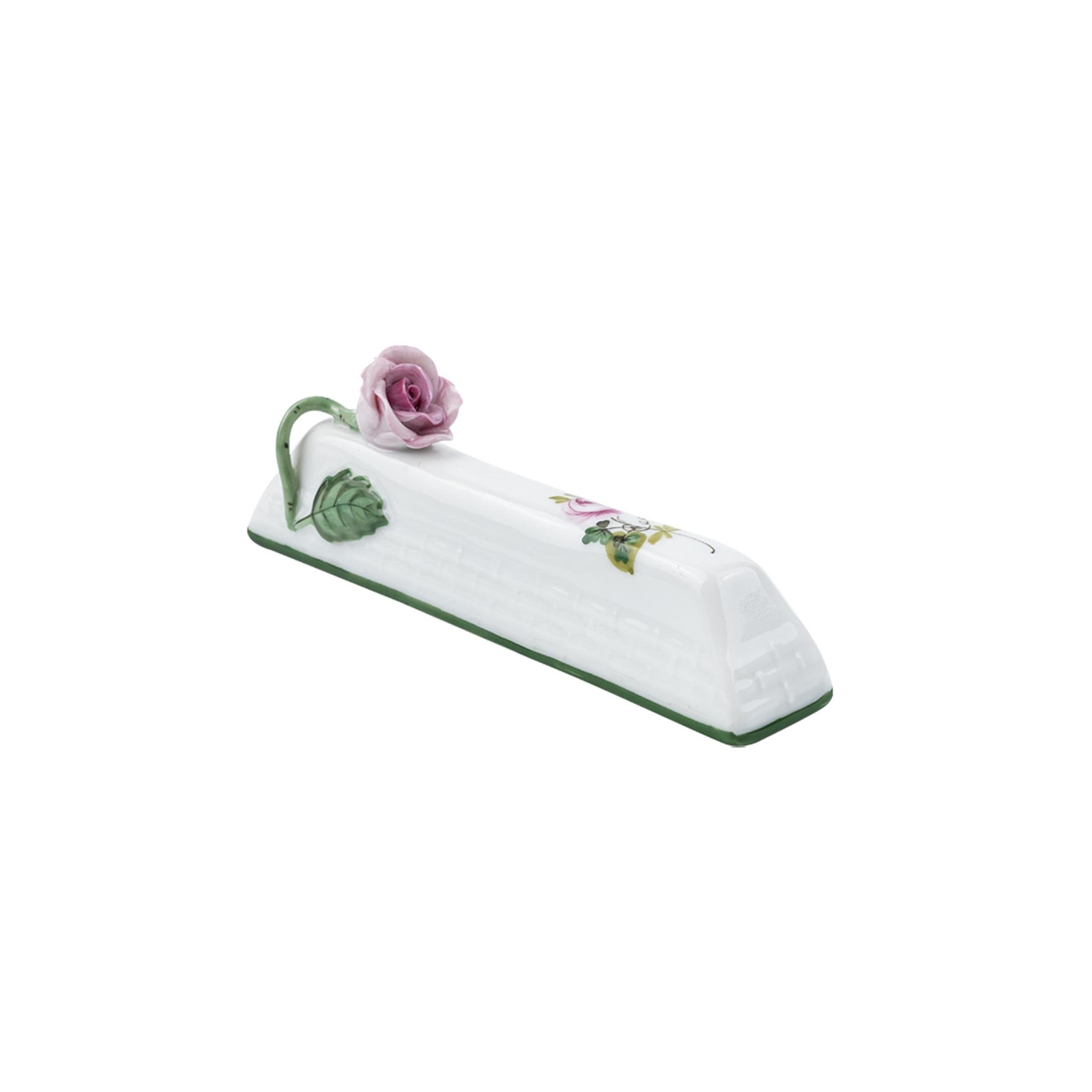 HEREND Knife Rest Vienna Rose Green Striped Pink Rose