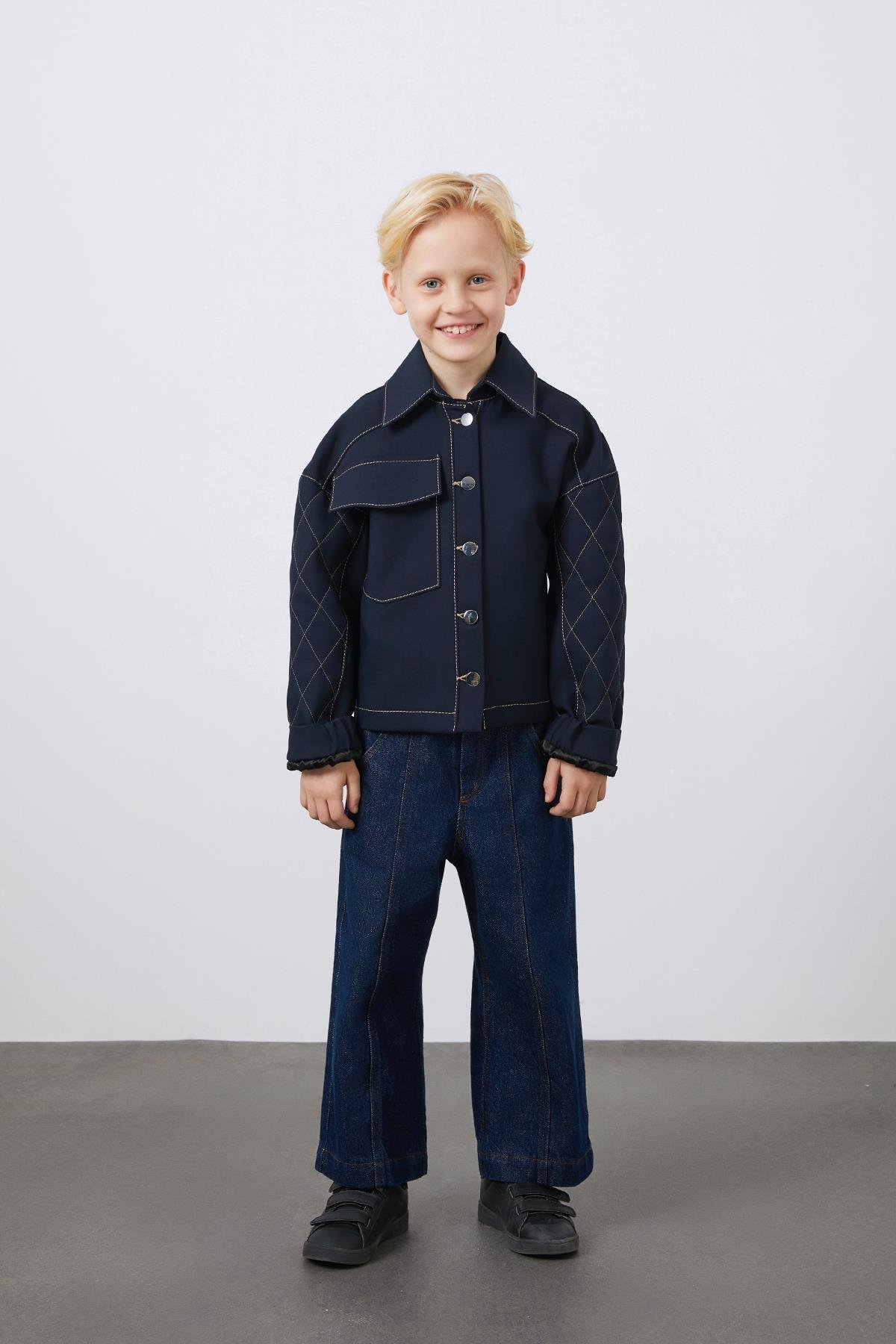 Navy Blue Boy s Jacket with Contrast Stitching Detail