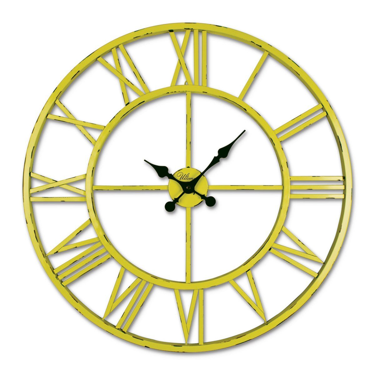 Ferforje 76 Cm. İskelet Duvar Saati Eskitme Sarı