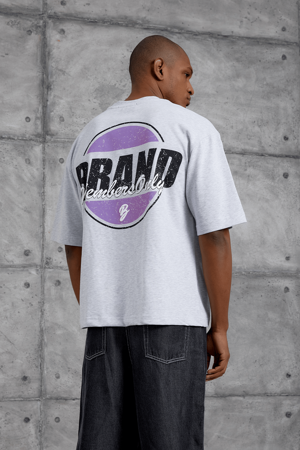 Gri BRAND BASKILI OVERSIZE TSHIRT