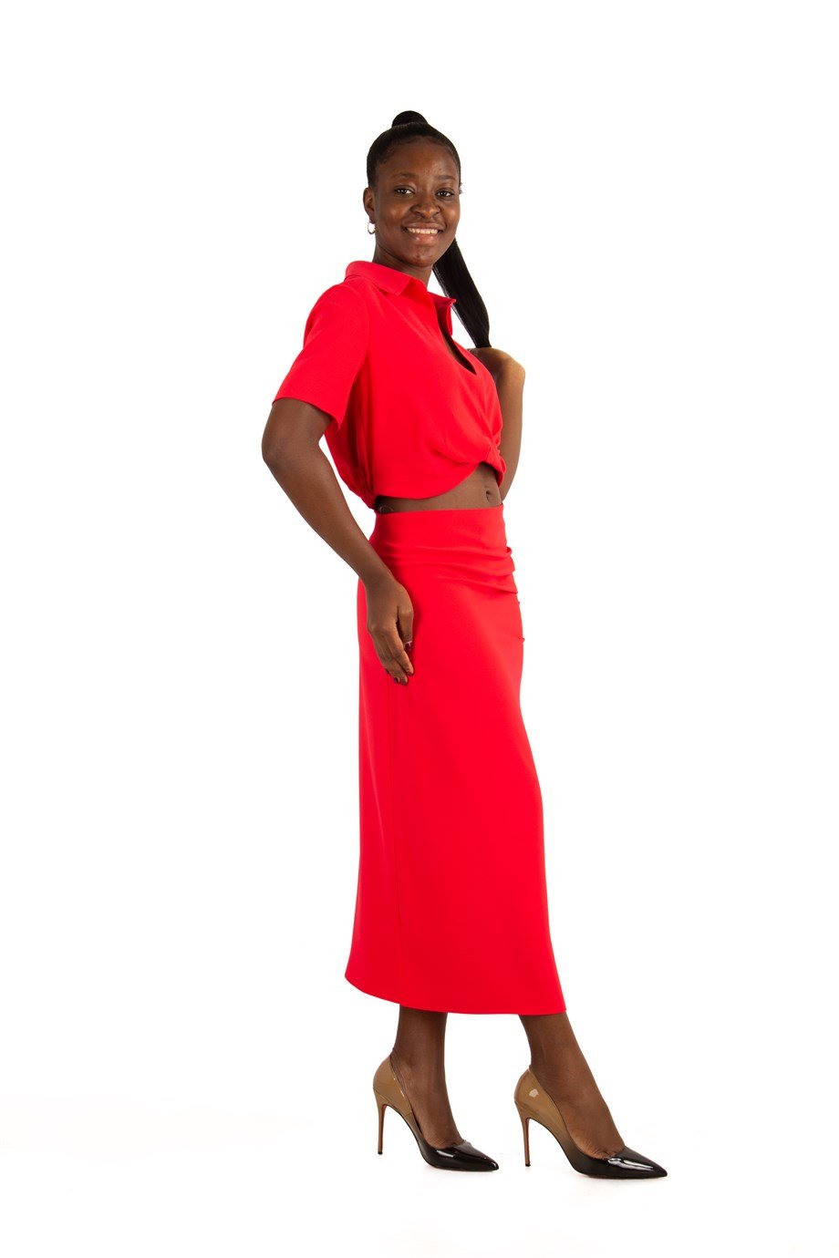 2 Piece Set Women's Crop Top Skirt Side Slit Two Piece Outfit - Red -  Wholesale Womens Clothing Vendors For Boutiques
