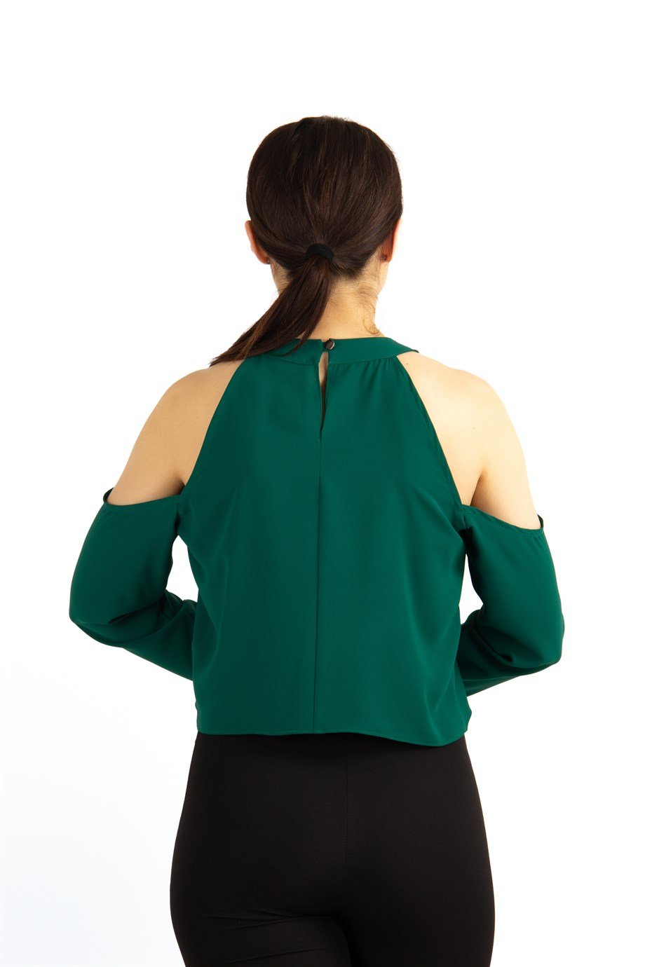 Halter Neck Crop Top With Chain Detail - Emerald Green