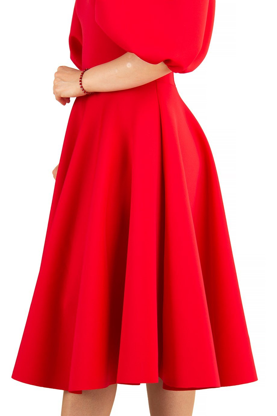Bishop Sleeve Scuba Dress Red Wholesale Womens Clothing