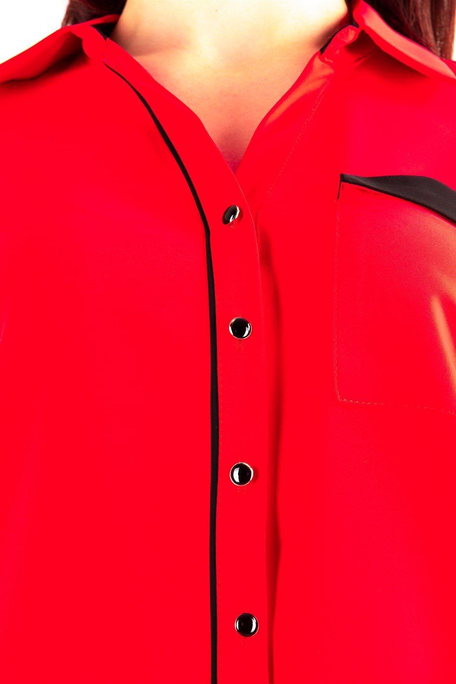 Brooch Detail Classic Shirt - Red - Wholesale Womens Clothing