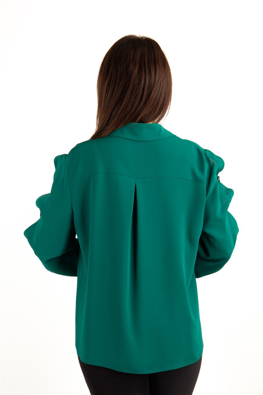 Button Sleeve Detail Womens Big Size Shirt - Emerald Green - Wholesale  Womens Clothing Vendors For Boutiques