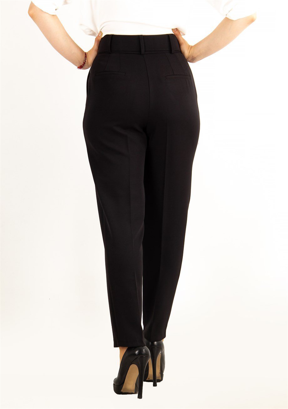 ZARA Black Woman Plain Office Style TROUSER BUSINESS Pants BELT Sz