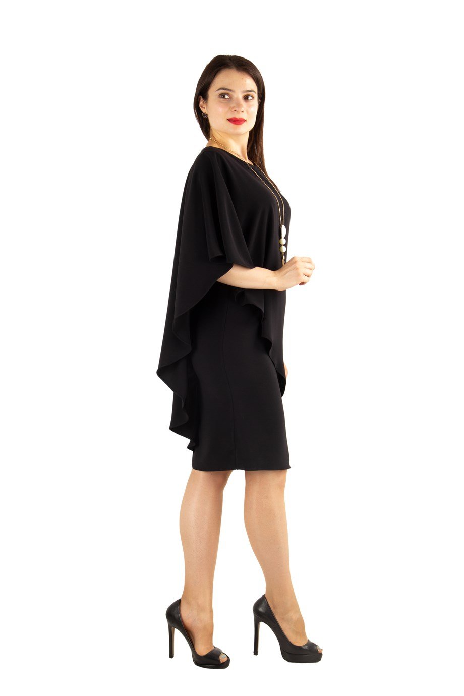 Robe Cape A Manches Courtes Elegante Noir Vannes