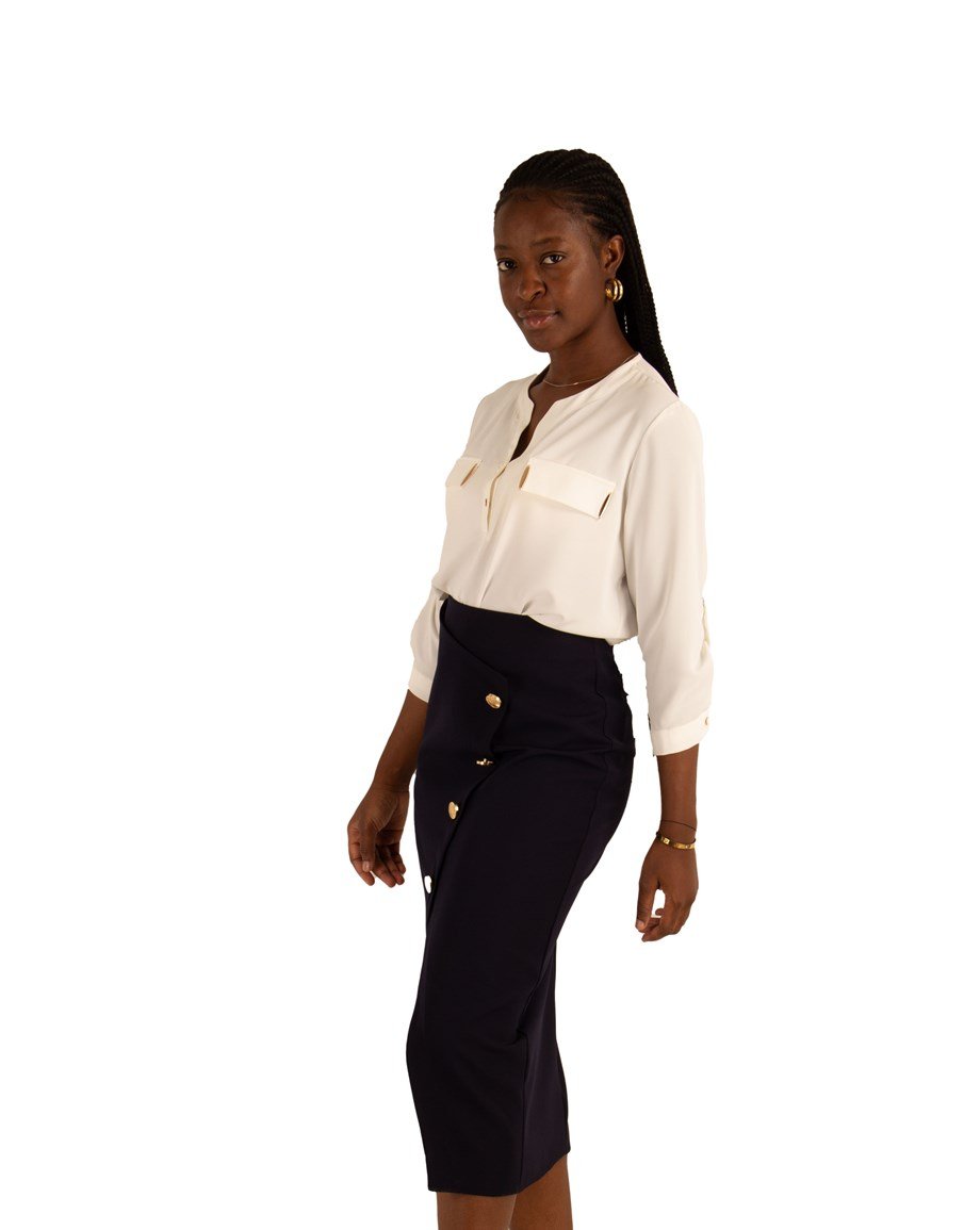 Navy blue pencil skirt with belt hotsell