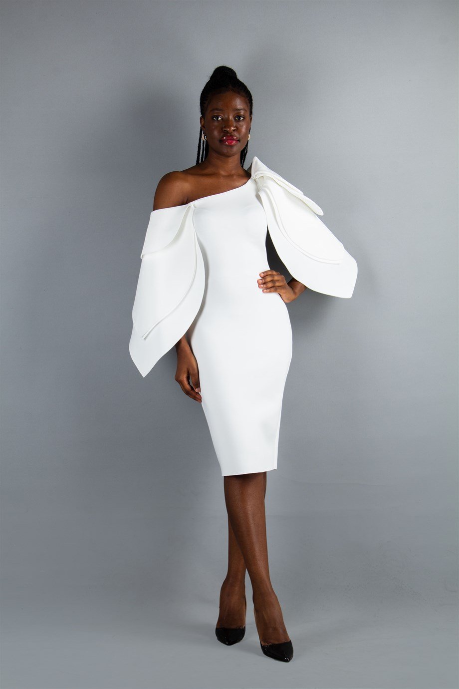 Layered Sleeves Elegant Dress - White