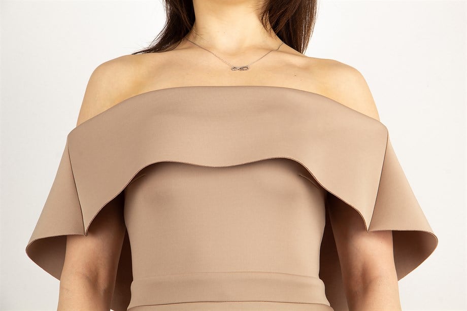 Off shoulder dress beige cheap