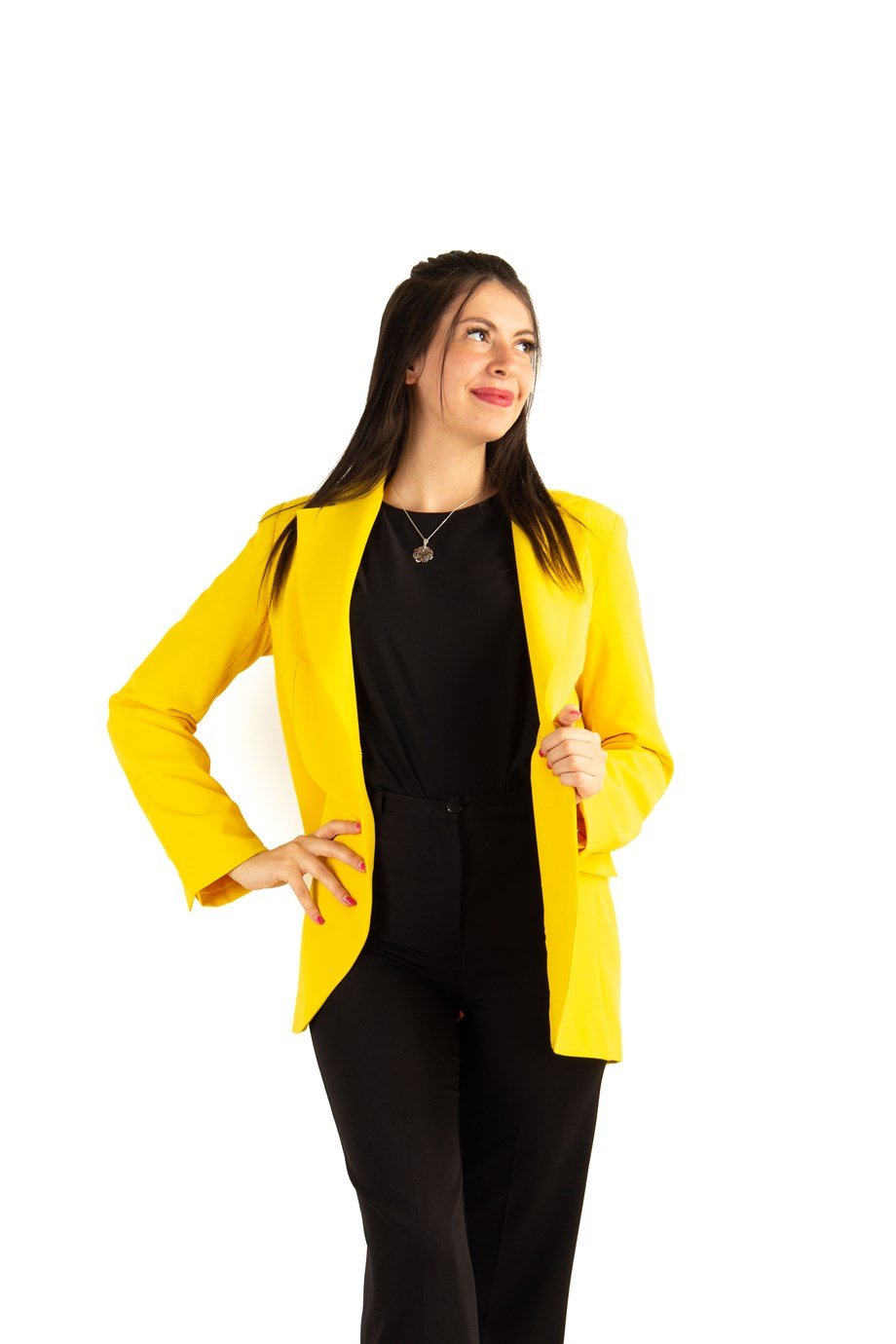 One Button Classic Blazer Women Jacket - Yellow