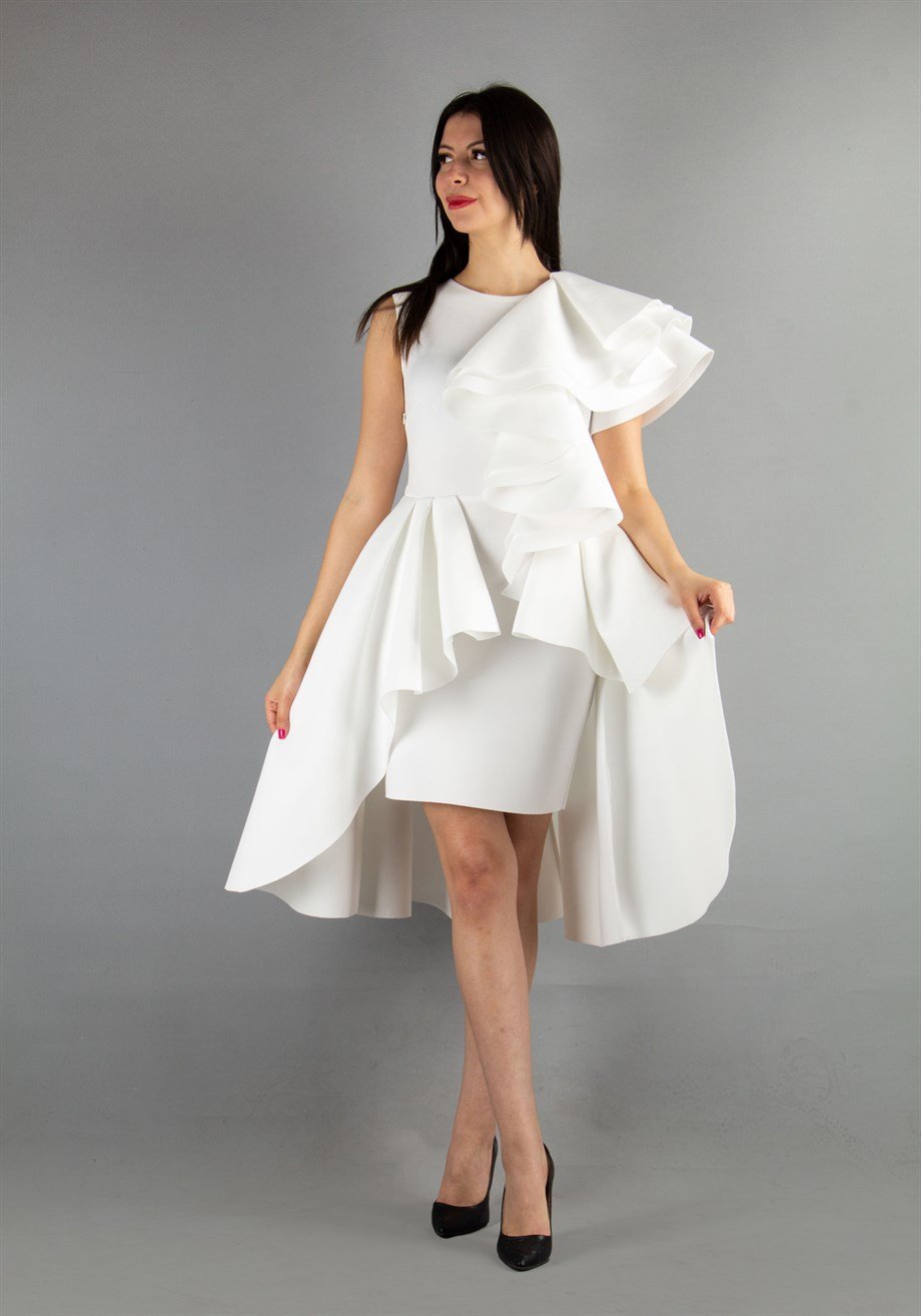 White High-Low Scuba Dress
