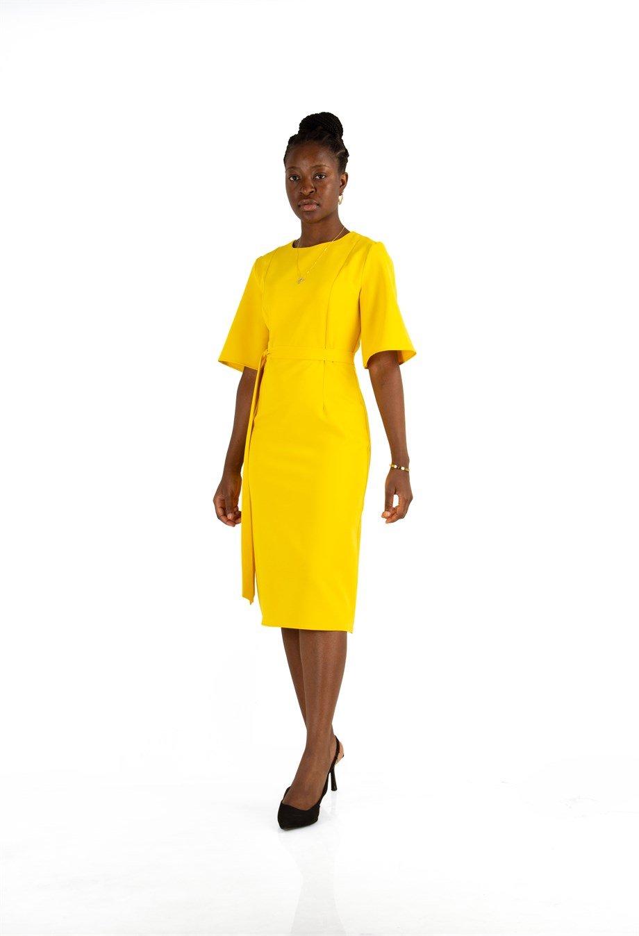 Yellow sheath midi dress 2025