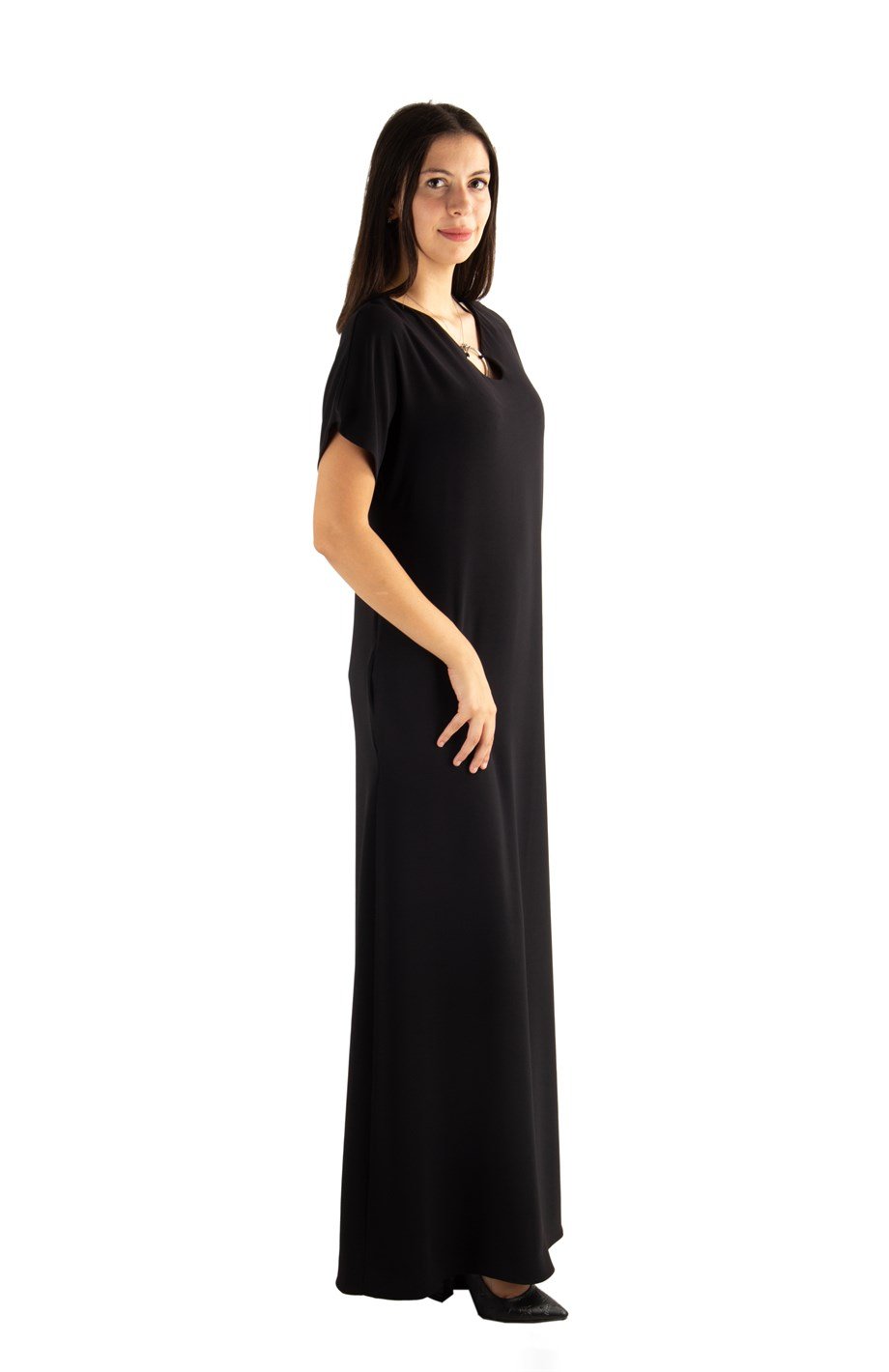 Ring Detail Long Big Size Dress - Black - Wholesale Womens