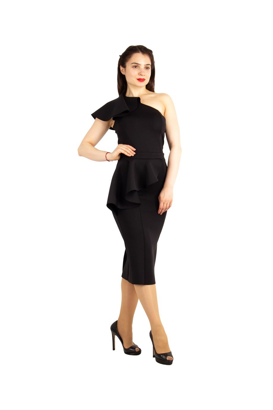 One shoulder peplum dress sale