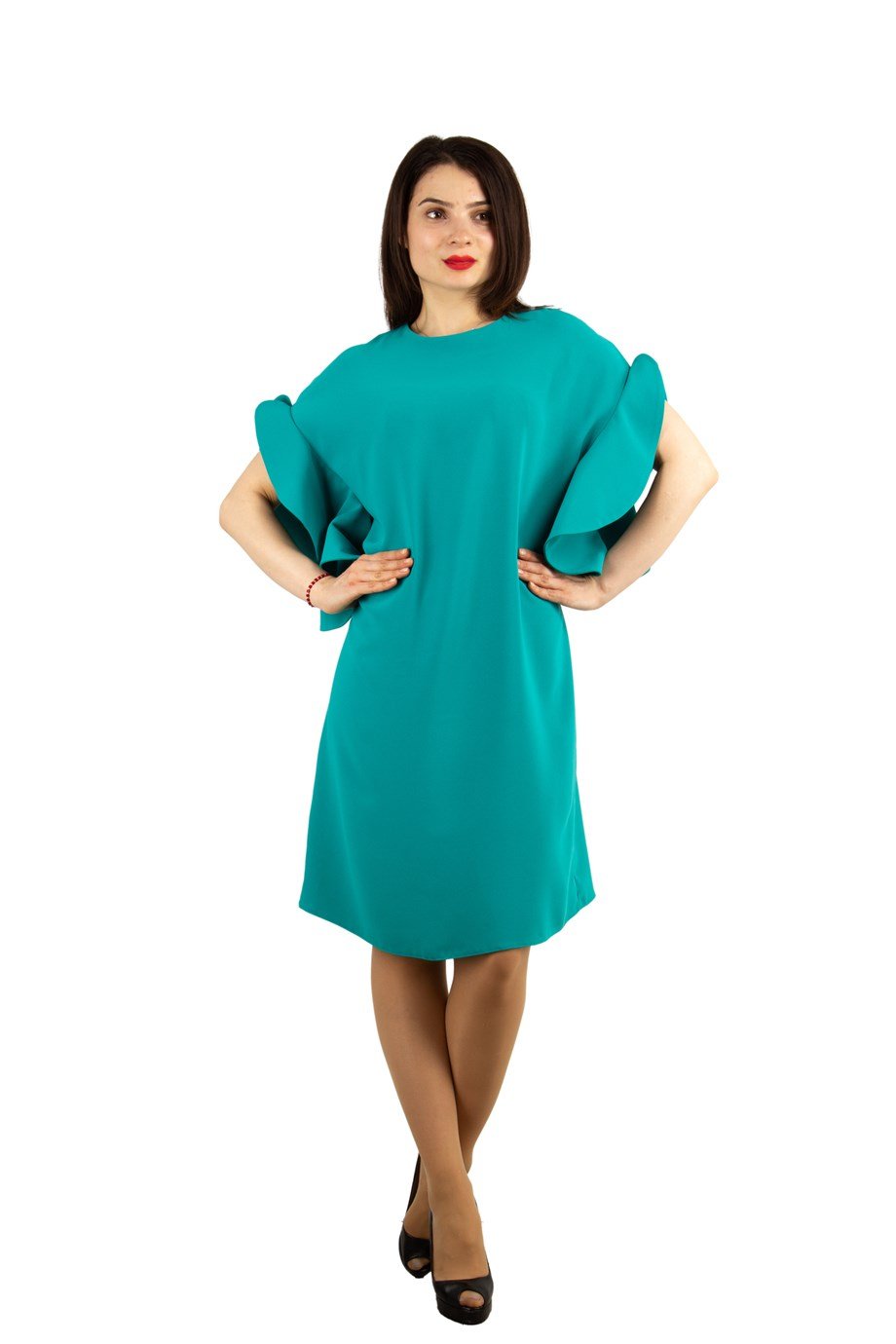 Short Wavy Sleeves Plain Dress - Benetton Green - Wholesale Womens Clothing  Vendors For Boutiques