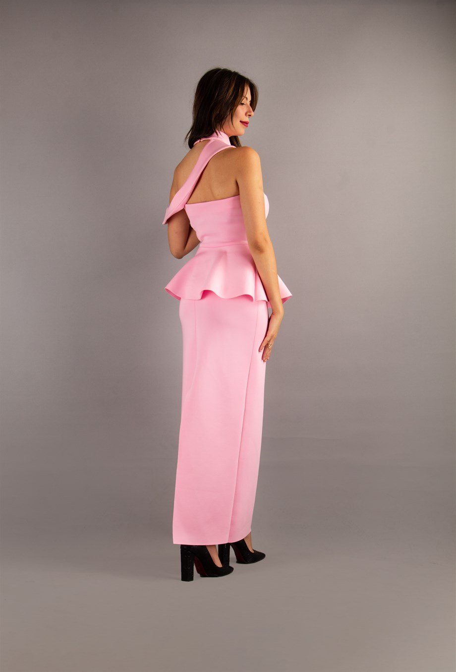 Sleeveless Choker Maxi Scuba Dress - Pink