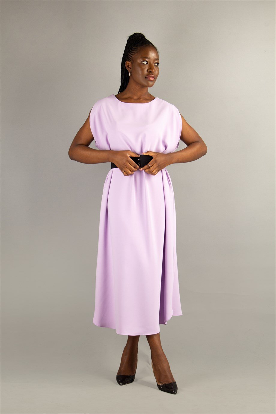 Sleeveless Long Big Size Dress With Belt - Baby Blue - Wholesale