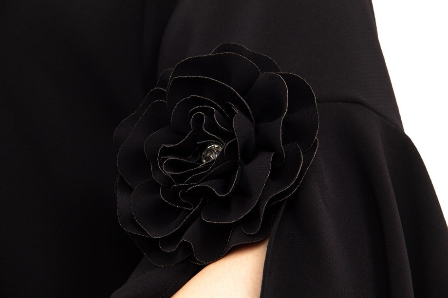 Slit Sleeve Big Size Dress with Rose Detail - Black - Wholesale