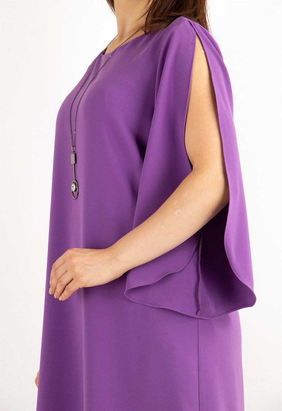 Slit Sleeve Elegant Plain Big Size Dress - Purple - Wholesale