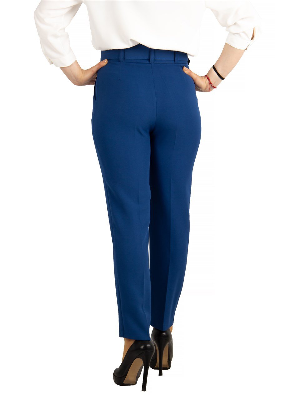 Trousers With Matching Belt Casual Formal Office Pants For Ladies -  Prussian Blue - Wholesale Womens Clothing Vendors For Boutiques