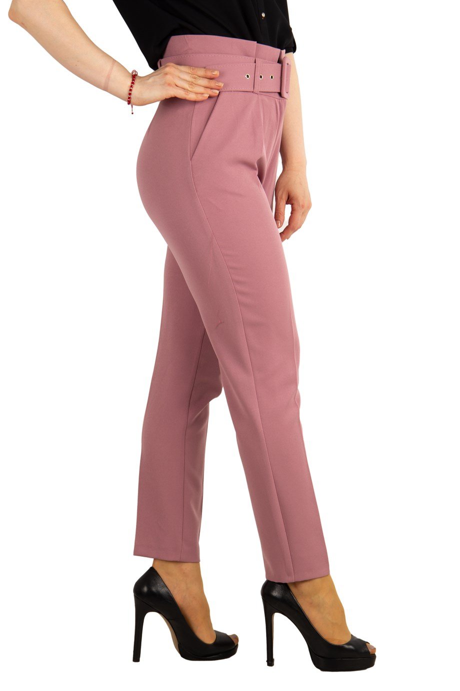 Trousers With Matching Belt Casual Formal Office Pants For Ladies - Indigo  - Wholesale Womens Clothing Vendors For Boutiques