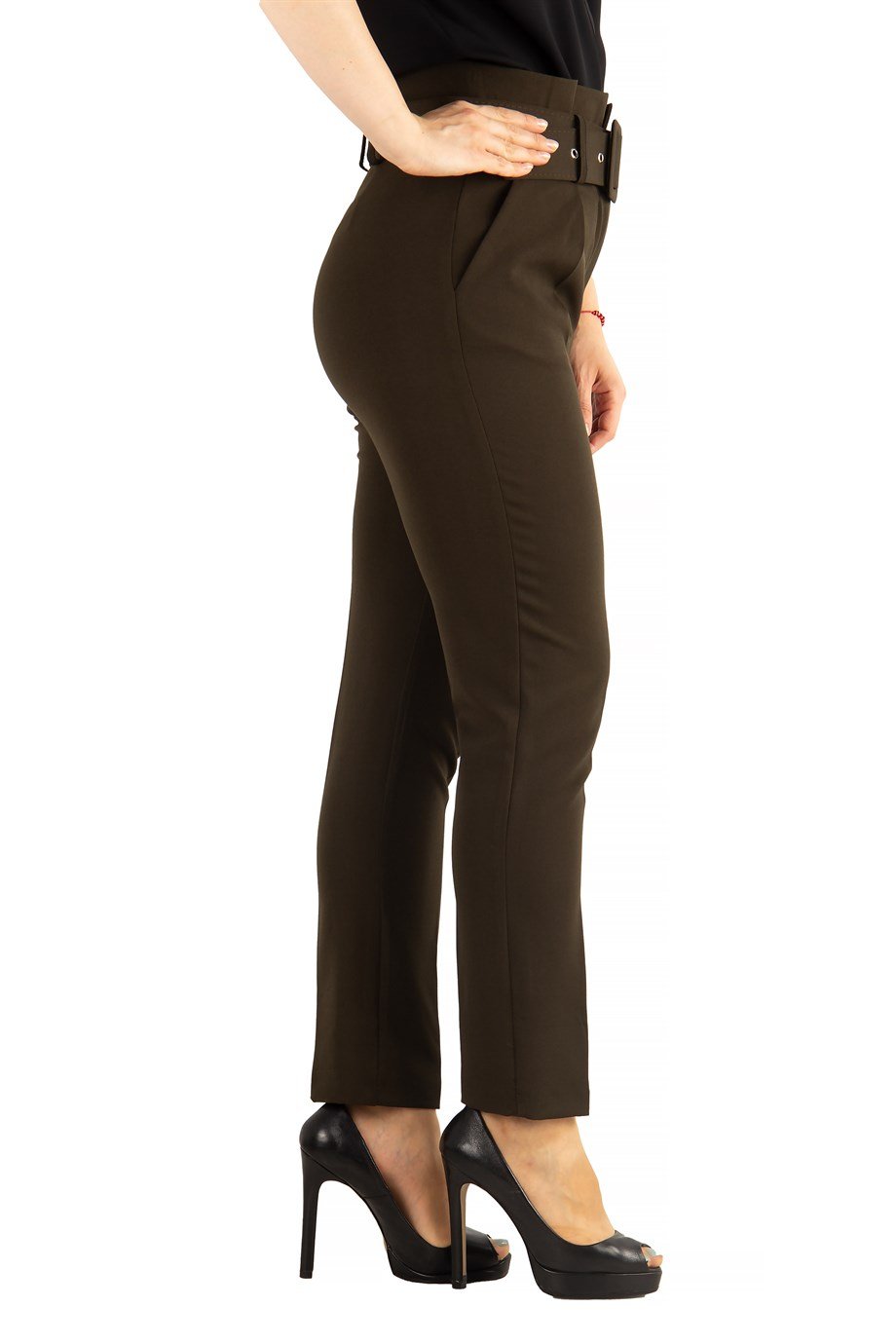 Trousers With Matching Belt Casual Formal Office Pants For Ladies - Khaki -  Wholesale Womens Clothing Vendors For Boutiques