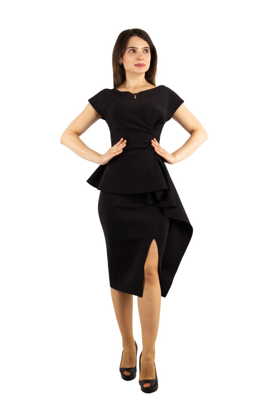 Black dress with peplum waist cheap