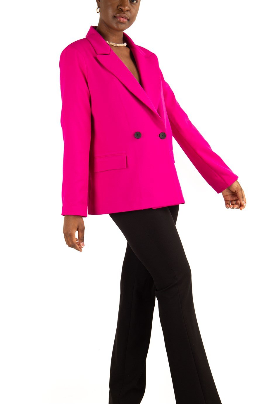 Women six-buttons coat with belt wholesale Fuchsia color