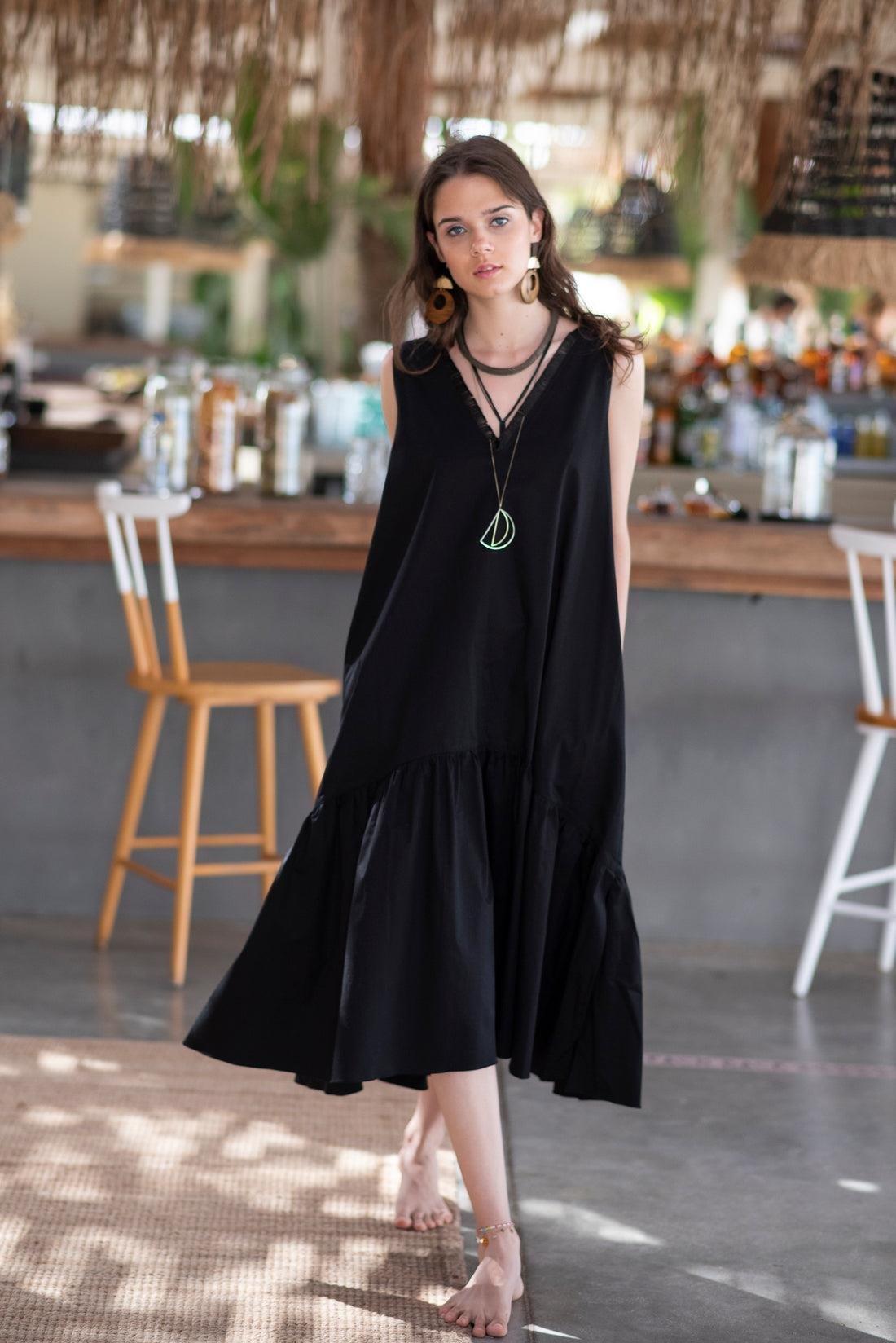 V-Yaka Günlük Koton Midi Elbise | Laluzza
