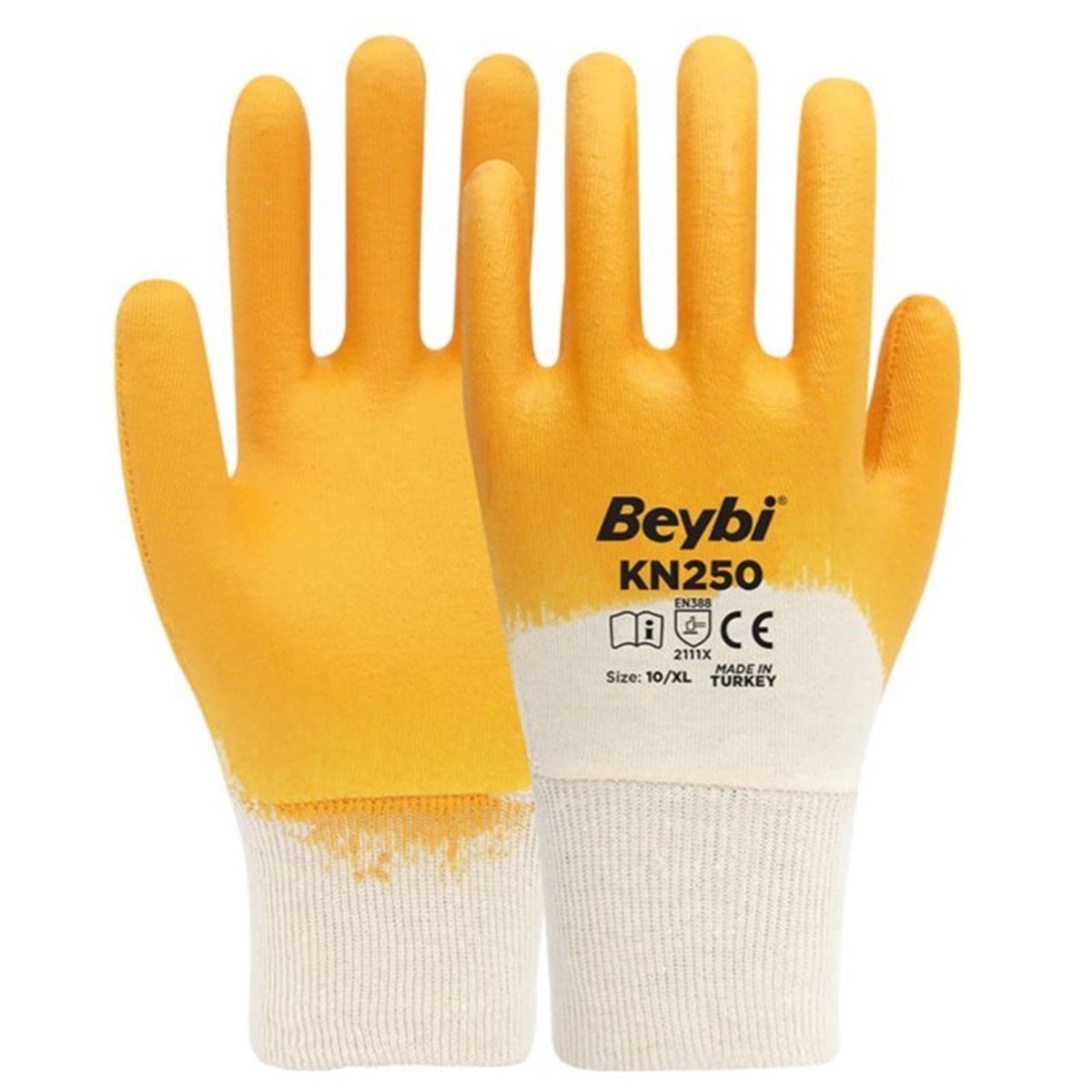 Beybi KN250 Kalın Sarı Nitril İş Eldiveni 10 Numara 1 Adet