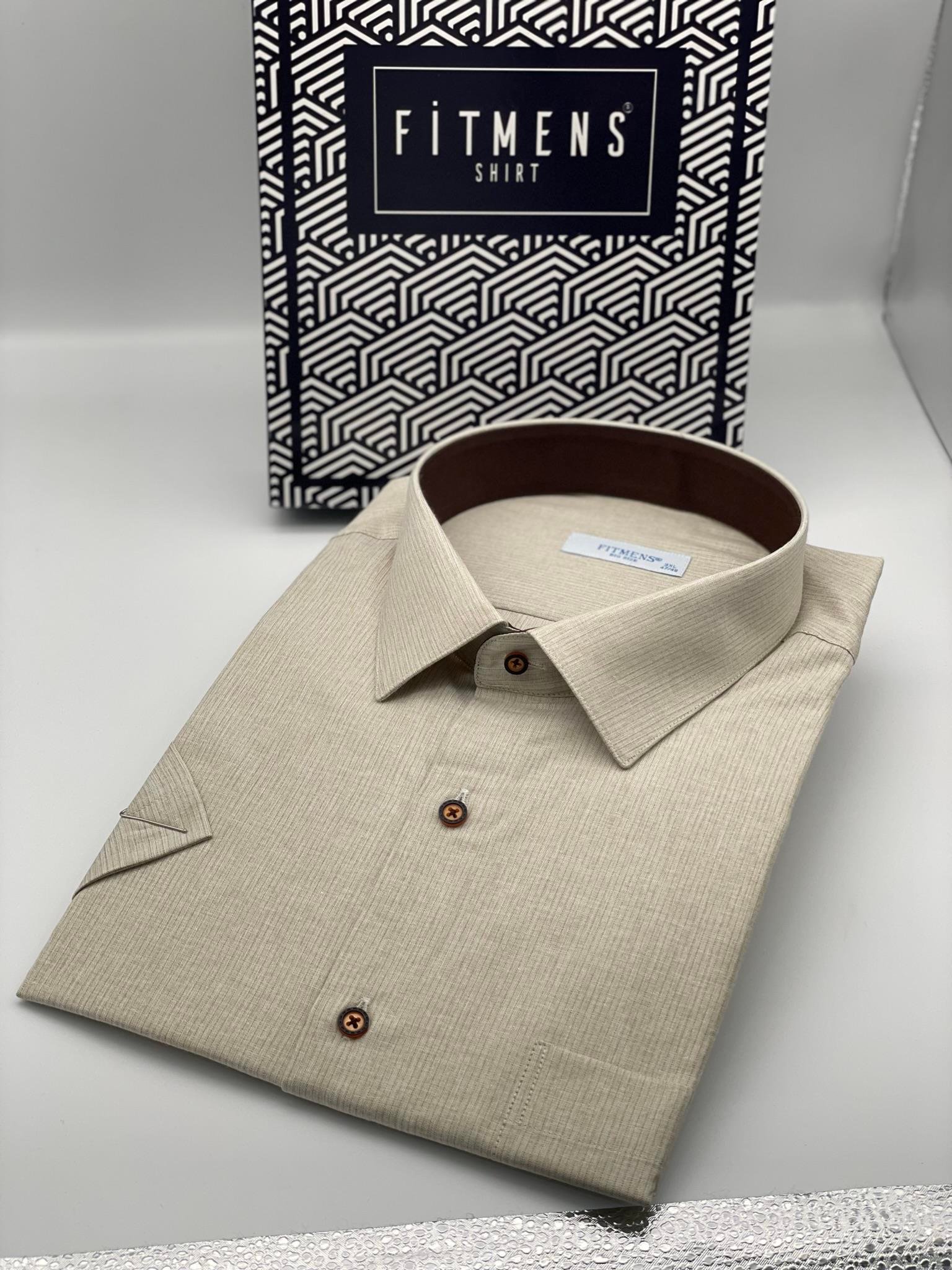 Fitmens | Erkek Gömlek ve Aksesuar Online Alışveriş Mağazası | Battal Büyük  Beden Kısa Kol Keten Cotton Pamuk Hediye Kutulu Erkek Gömlek C.3415 - Bej