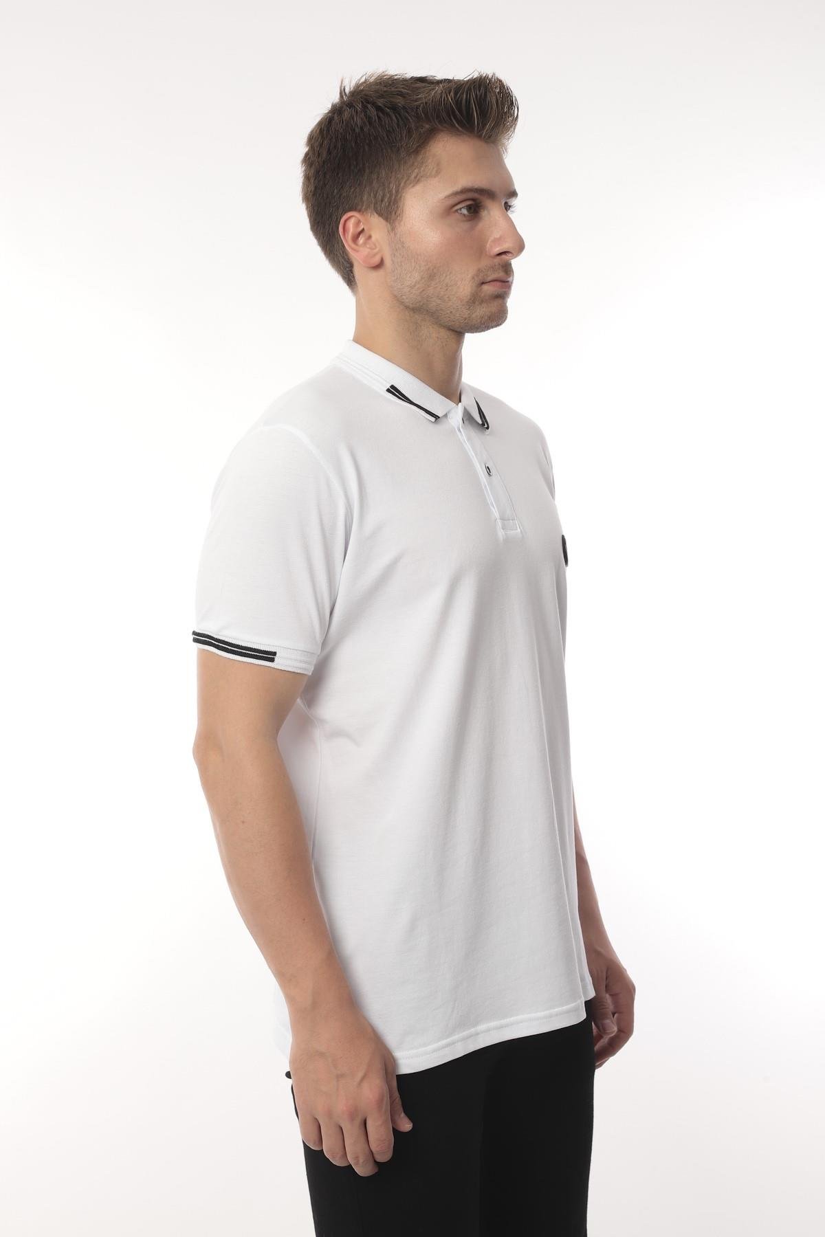 Fitmens | Erkek Gömlek ve Aksesuar Online Alışveriş Mağazası | Pamuklu  Kumaş Slim Fit Dar Kesim Kıvrılmaz Polo Yaka Tişört - Beyaz