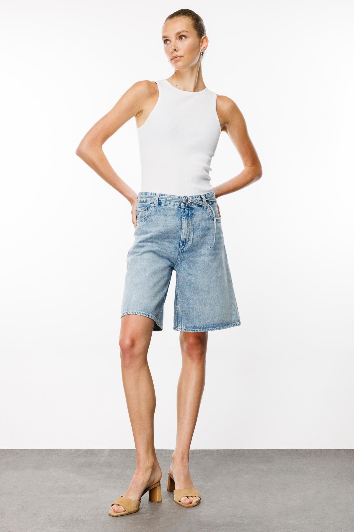Rahat Relaxed Fit Ac k ndigo Bermuda Kad n Jean ort