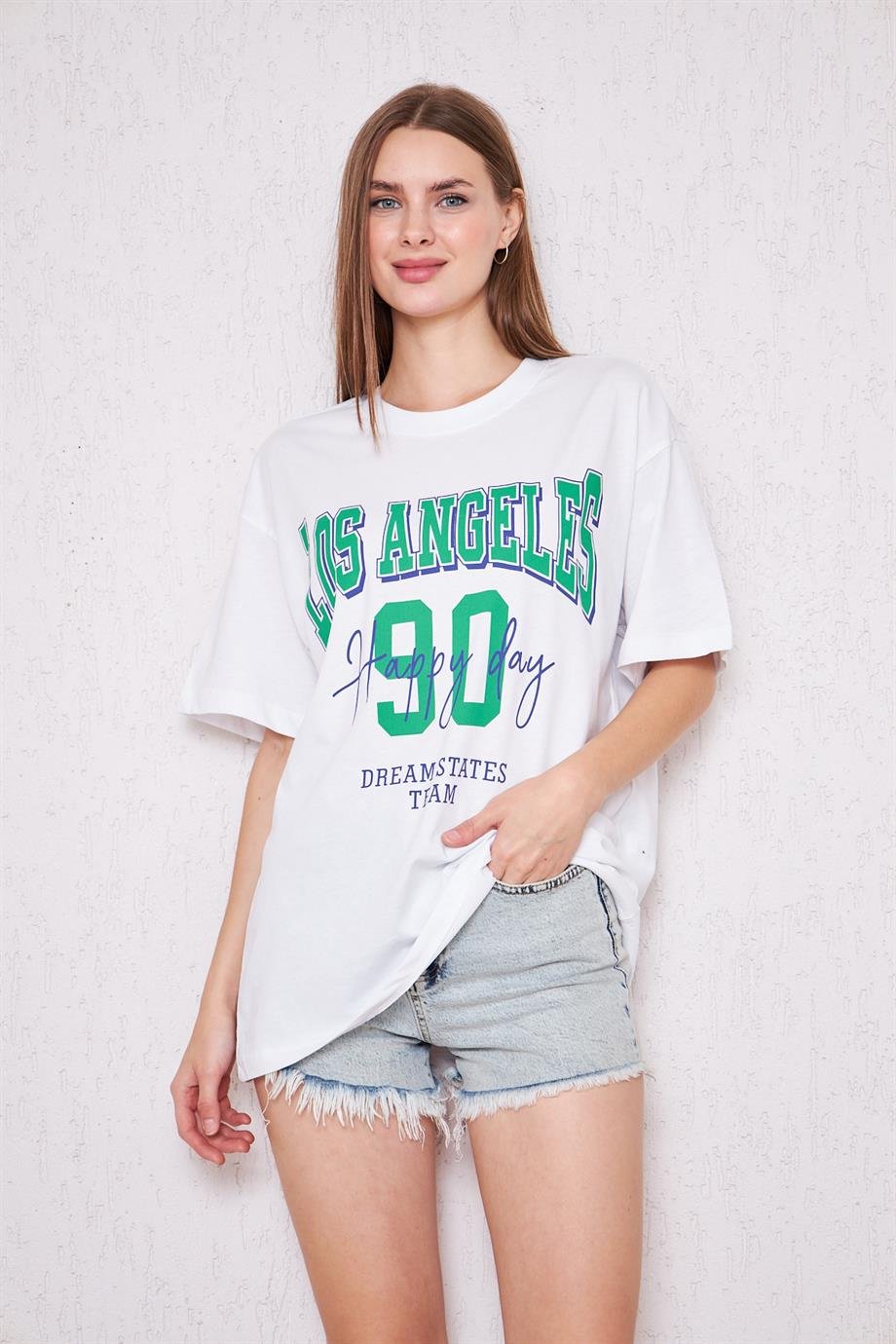 Camenta Los Angeles Baskılı Oversize Kadın T-shirt
