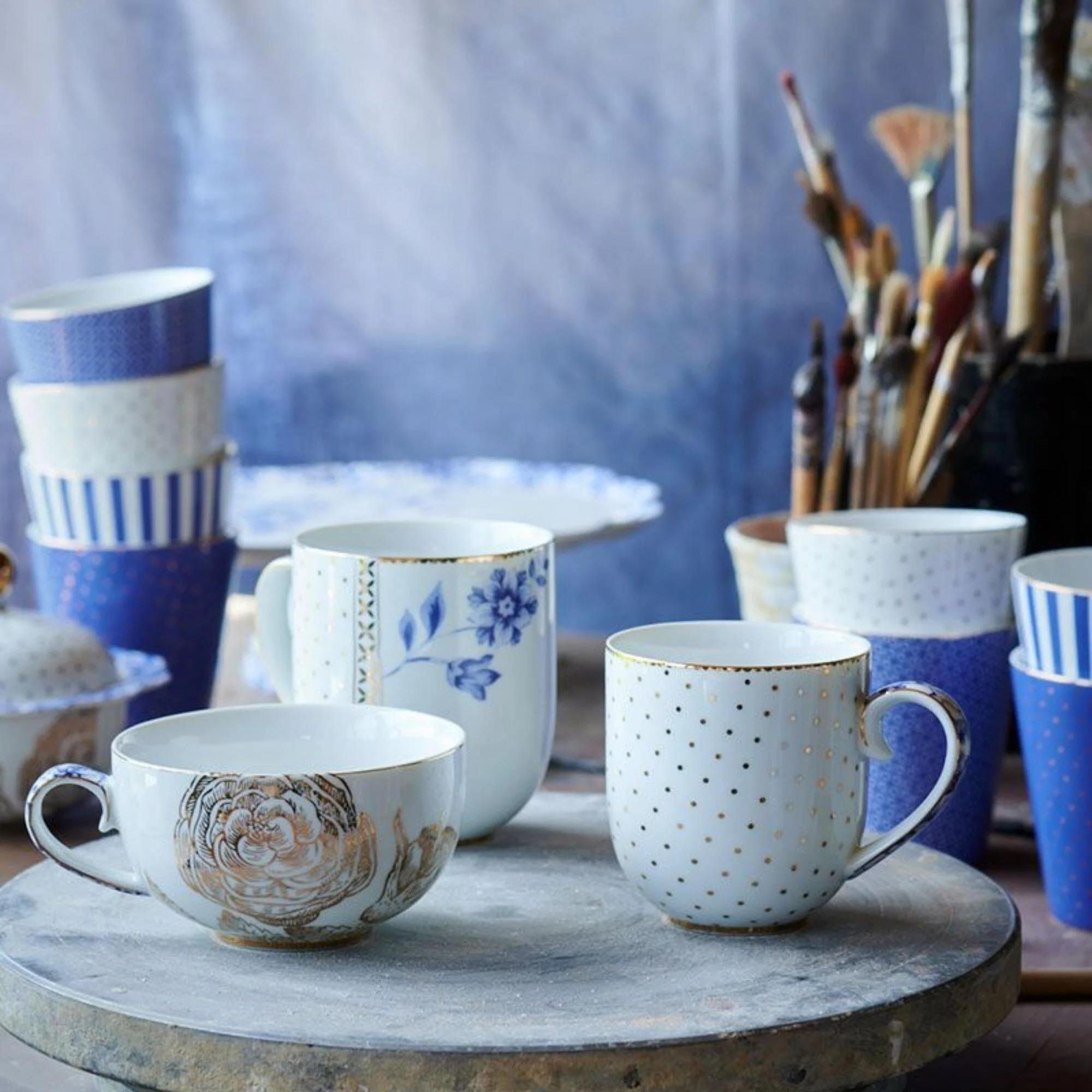 Mavi Beyaz Porselen Çay Fincanı 225 Ml Royal White Collection | Karabaş Home